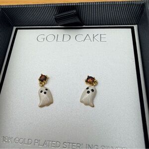 Gold cake Ghost Earrings - White and Gold studs spooky Halloween glam NWT